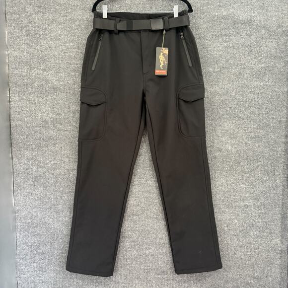 Free Soldier Mens Fleece LIned Softshell Cargo Pants Size 32 Black Snow Ski New - Picture 1 of 14